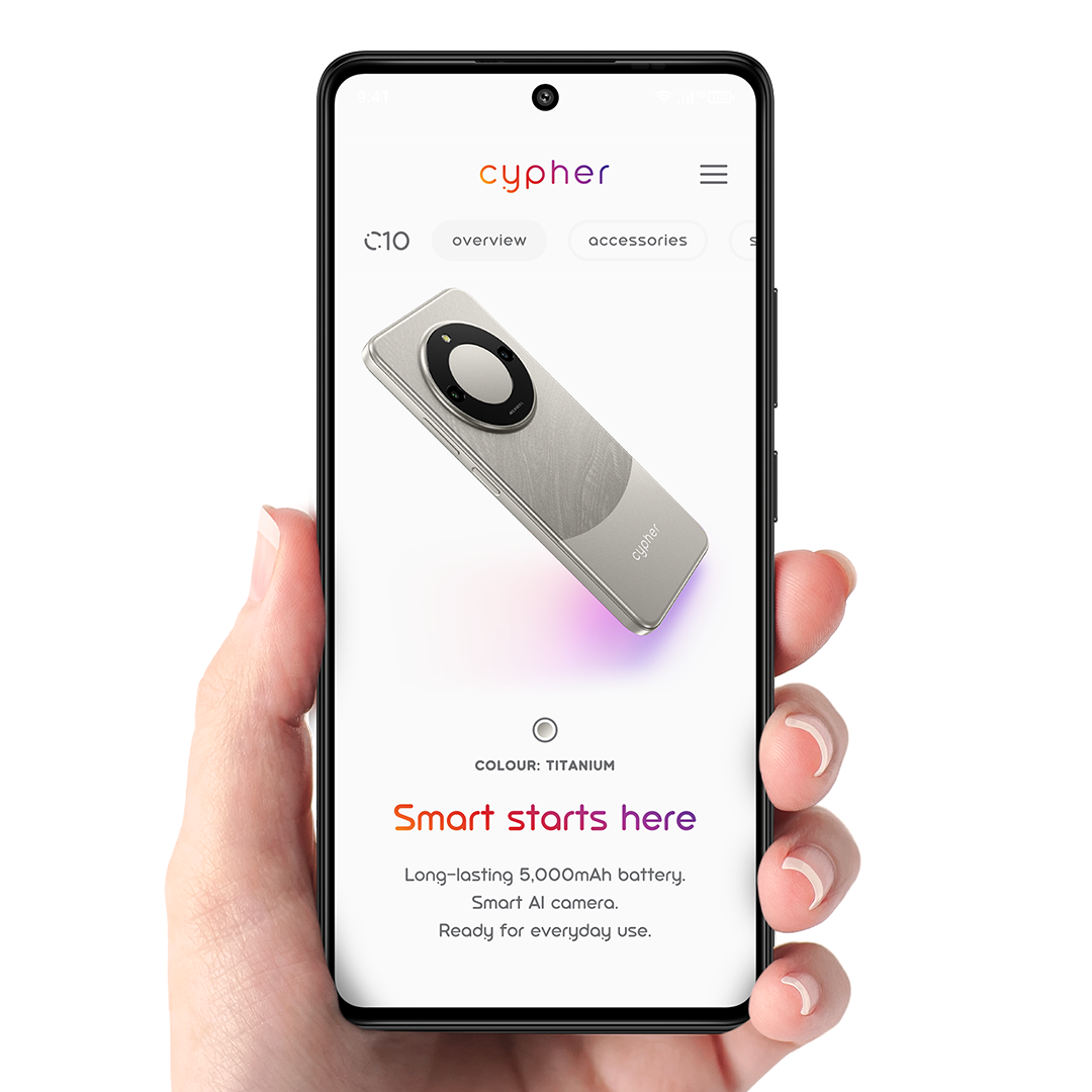 Cypher mobile website shown on a smartphone
