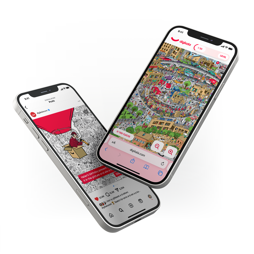 Two mobile phones showing the Delivering Smiles social campaign experience