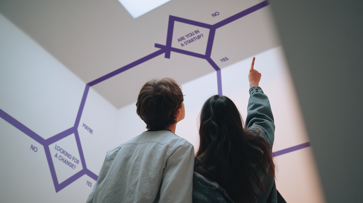 Two participants exploring the Samsung AUT Tech decision path