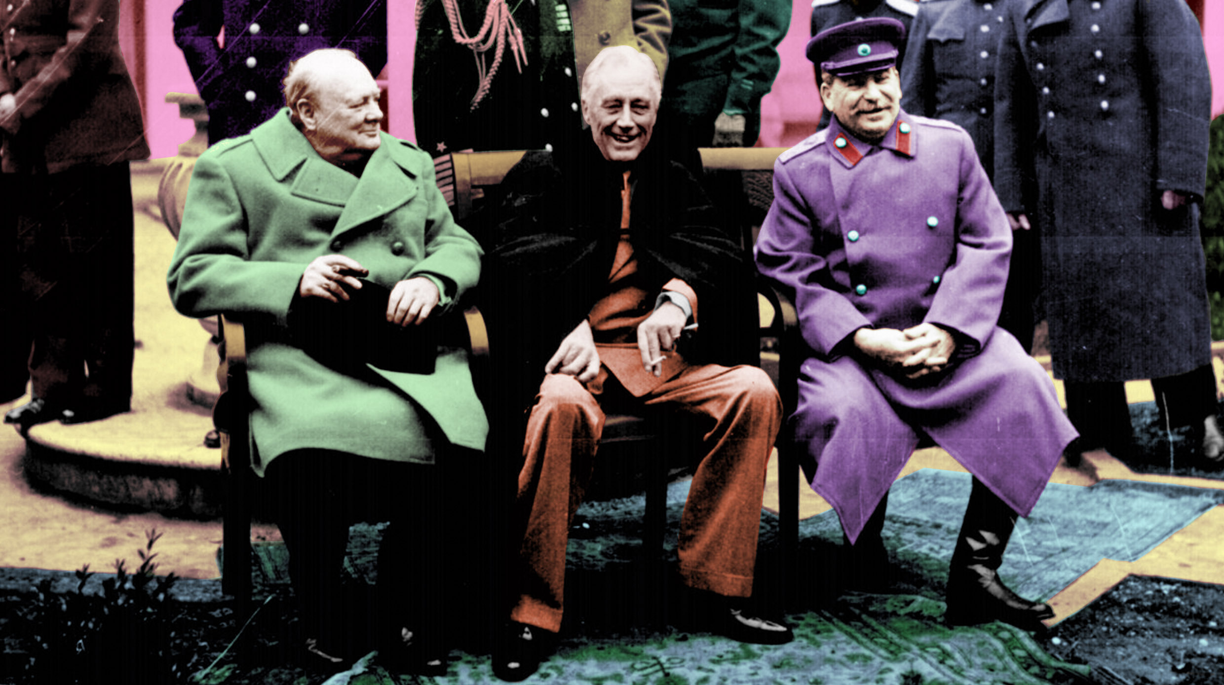 Colourised historical figures reimagined in Ask An Iranian editorial artwork
