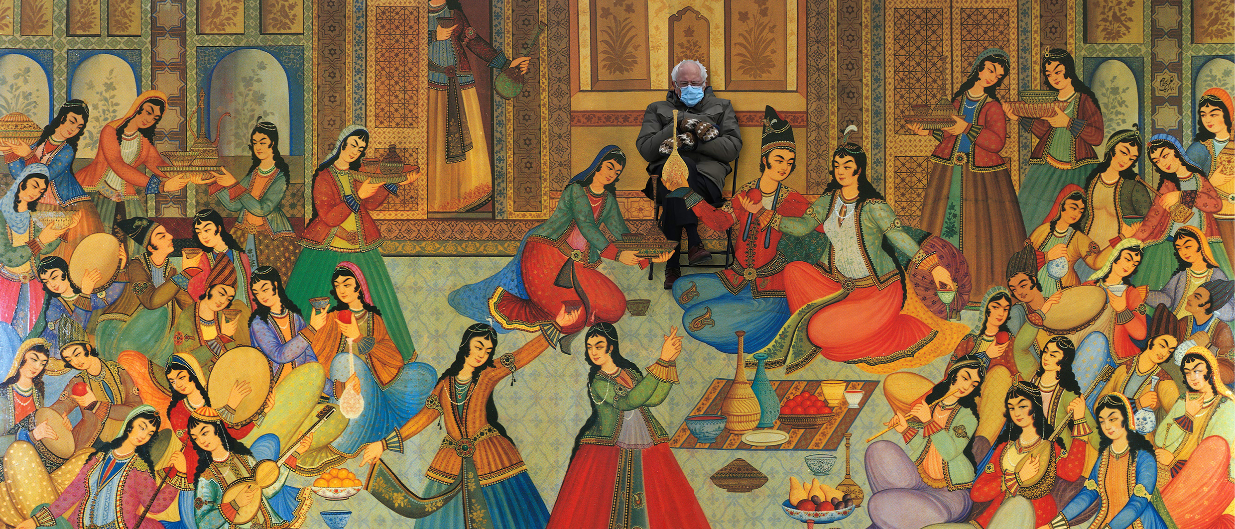 Ask An Iranian collage combining Persian miniature painting with a contemporary cultural reference